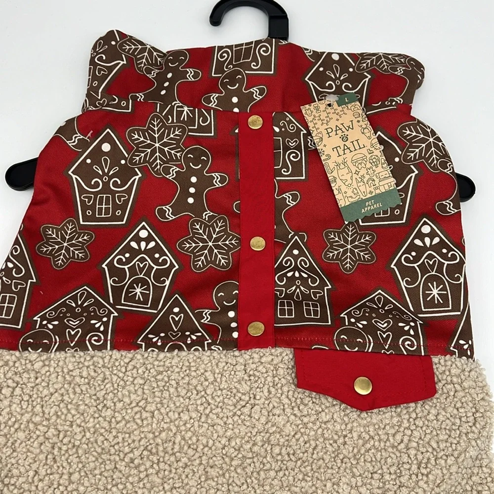Paw &‎ Tail Red Gingerbread Dog Vest with Tan Sherpa Fur Hook & Loop Close Large